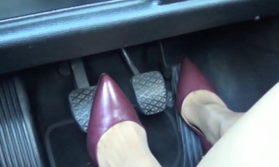 flooring gaspedal in her burgundy nine west pumps